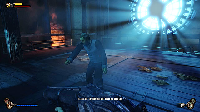 Get to the last floor of the workshop and initiate a conversation with spectral Chen Lin - Return to the gunsmiths workshop part 3 | Chapter 20 - Gunsmiths Shop - Chapter 20 - Gunsmiths Shop - BioShock Infinite Guide