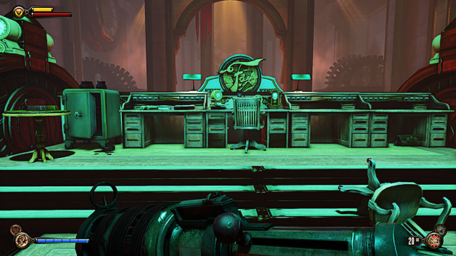 Theres an opened safe behind the desks in the reception - Go to the factory and take back the First Lady airship part 2 | Chapter 27 - The Factory - Chapter 27 - The Factory - BioShock Infinite Guide