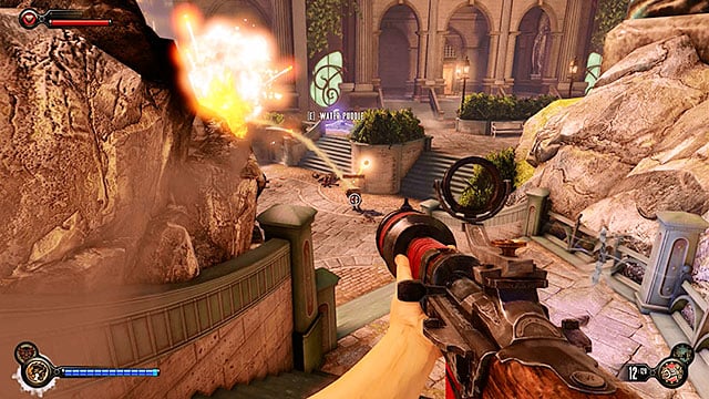 Search the luggage belonging to the escaping citizens of Columbia and then use the stairs leading to Port Prosperity - Go to Comstock house part 1 | Chapter 28 - Emporia - Chapter 28 - Emporia - BioShock Infinite Guide