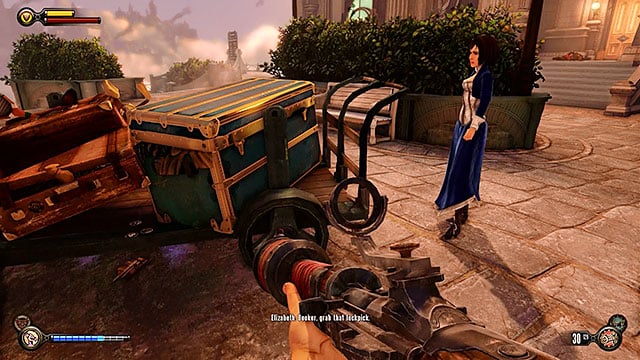 Once youve killed all hostile units inspect a luggage cart found in front of the station - Go to Comstock house part 1 | Chapter 28 - Emporia - Chapter 28 - Emporia - BioShock Infinite Guide