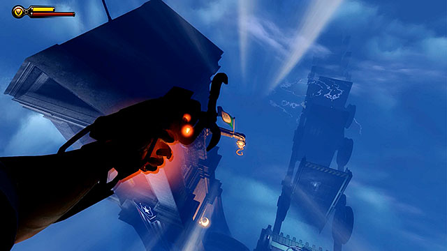 The only way to return to the bridge is to jump through a hole found in the attic and attach Booker to a maintenance hook - Enter Comstock house | Chapter 32 - Comstock House - Chapter 32 - Comstock House - BioShock Infinite Guide