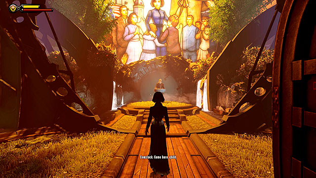 The encounter with Comstock may occur after you have broken through the initial enemy groups during your exploration of the Engineering Deck and used one of the sky-lines to reach the upper deck - Find Comstock | Chapter 38 - Engineering Deck - Chapter 38 - Engineering Deck - BioShock Infinite Guide