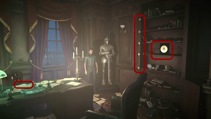 Open the door and approach the desk (in the middle of it you can find an interactive point) and read carefully what you will find there - Riddle with runes in hosts office | Black Mirror Walkthrough - Chapter I - Black Mirror Guide