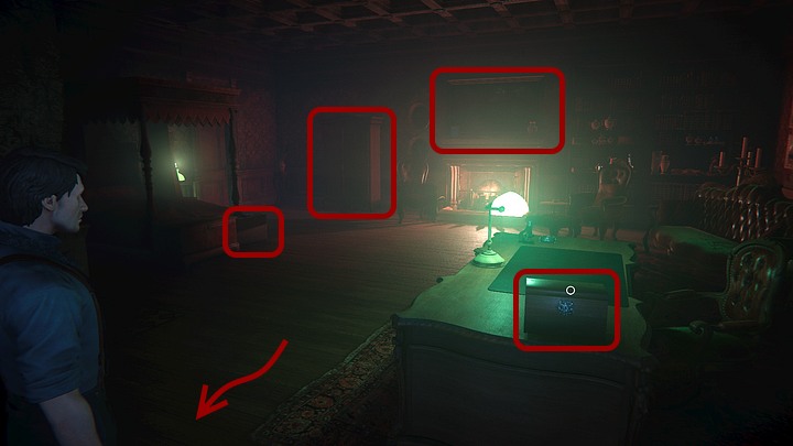 Open the suitcase found next to the bed to find a telegram, a passport, a photograph, and a decorative matchbox - Guest room and the first floor | Black Mirror Walkthrough - Chapter I - Black Mirror Guide