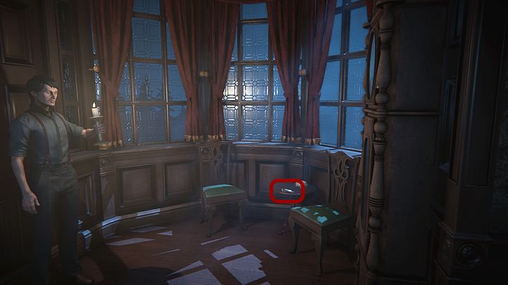 Turn right to reach a paned niche and pick up the next photo fragment from the small table - Guest room and the first floor | Black Mirror Walkthrough - Chapter I - Black Mirror Guide