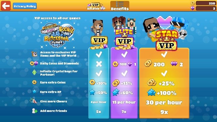 1 - Step 9 - VIP option in BlockStarPlanet - 10 steps to start - BlockStarPlanet Guide