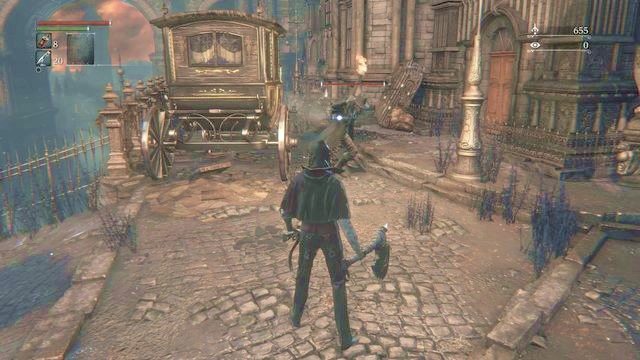 The enemies with torches may painfully set your her on fire. - Central Yharnam | Walkthrough - Walkthrough - Bloodborne Game Guide & Walkthrough