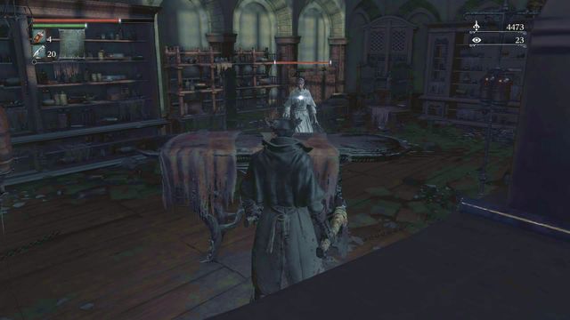 You can avoid some of the attacks by standing behind the table, but you also risk getting stuck when dodging. - Iosefkas Clinic - after defeating Vicar Amelia | Walkthrough - Walkthrough - Bloodborne Game Guide & Walkthrough