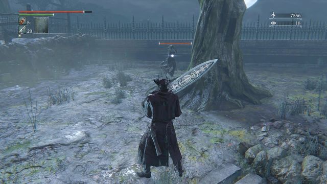 You can ambush the enemy from behind by slowly going around the tree. - Byrgenwerth | Walkthrough - Walkthrough - Bloodborne Game Guide & Walkthrough