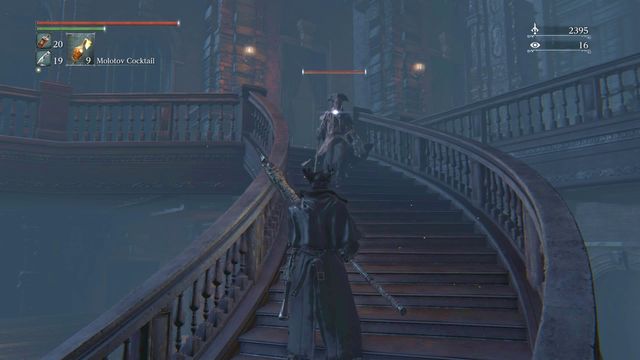 When going down, you can hit the hunter a few times. - Byrgenwerth | Walkthrough - Walkthrough - Bloodborne Game Guide & Walkthrough