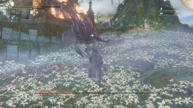 After the powerful AoE attack, you still have a moment to dash up to the boss and replenish some of your health. - Moon Presence | Boss Fights - Boss Fights - Bloodborne Game Guide & Walkthrough