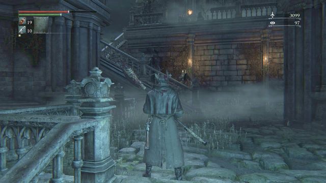 Lure two enemies out of reach of bullets shot by third one. - Nightmare of Mensis | Walkthrough - Walkthrough - Bloodborne Game Guide & Walkthrough