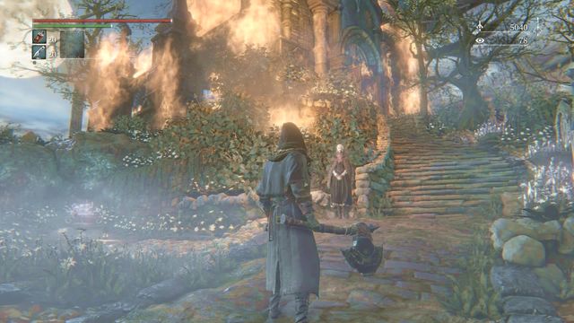 The chapel is on fire, but you still can use the services of Messengers. - Nightmare of Mensis | Walkthrough - Walkthrough - Bloodborne Game Guide & Walkthrough