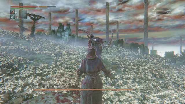 Scythe on the back? An attack will occur in a moment, and if you shoot before that you can stun the boss for a moment. - Gehrman, the First Hunter | Boss Fights - Boss Fights - Bloodborne Game Guide & Walkthrough