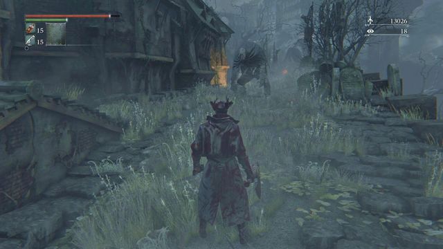 After going across the rooftops, you will reach a place where you will be attacked by a few enemies in a row. - Hemwick Charnel Lane | Walkthrough - Walkthrough - Bloodborne Game Guide & Walkthrough