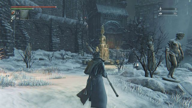 First enemies will attack you behind the fountain - mosquitoes. - Forsaken Castle Cainhurst | Walkthrough - Walkthrough - Bloodborne Game Guide & Walkthrough