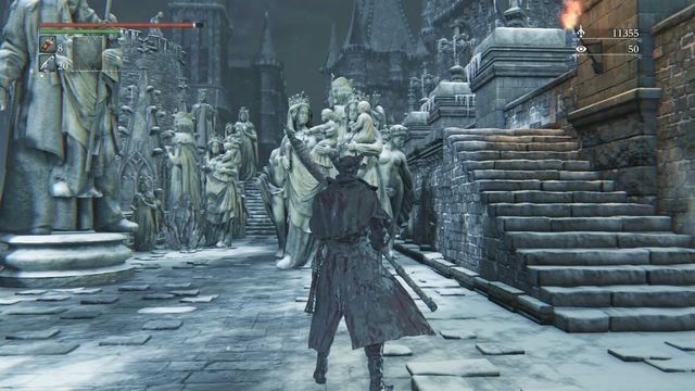 Gargoyle hides behind the monuments. - Forsaken Castle Cainhurst | Walkthrough - Walkthrough - Bloodborne Game Guide & Walkthrough