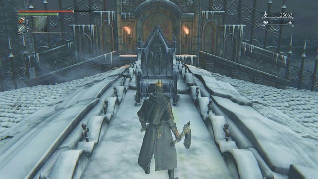 Equip the crown and walk towards the throne. - Forsaken Castle Cainhurst | Walkthrough - Walkthrough - Bloodborne Game Guide & Walkthrough
