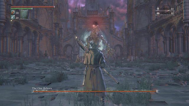 Boss attacks (bullet) immediately after you enter the court. - One Reborn | Boss Fights - Boss Fights - Bloodborne Game Guide & Walkthrough