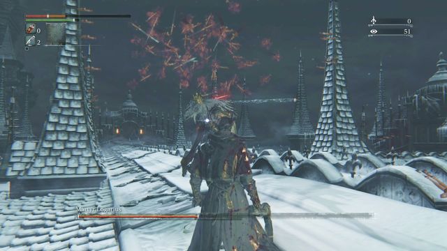 After a post is placed you can be hit with a bullet, no matter where you stand (sometimes even behind a cover). - Martyr Logarius | Boss Fights - Boss Fights - Bloodborne Game Guide & Walkthrough