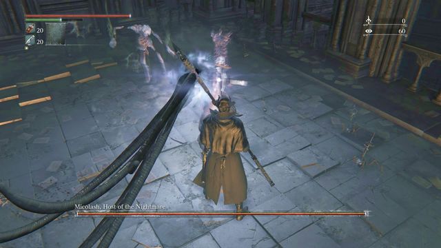 Most frequent and almost only attack used in first phase gives you a great chance for counterattack. - Micolash, Host of the Nightmare | Boss Fights - Boss Fights - Bloodborne Game Guide & Walkthrough
