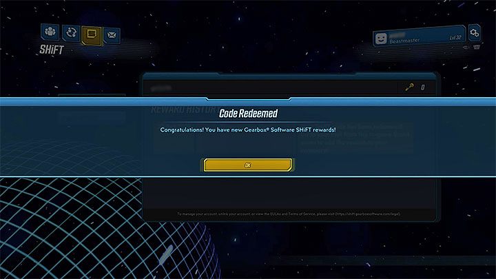 If you entered the correct code that was still active, you will get confirmation - What are Shift Codes in Borderlands 3? - The Basics - Borderlands 3 Guide