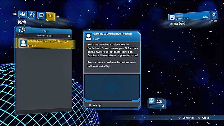 Once you redeem a code correctly, go to the Social menu and open the Mail tab - the one where you accept mail - What are Shift Codes in Borderlands 3? - The Basics - Borderlands 3 Guide