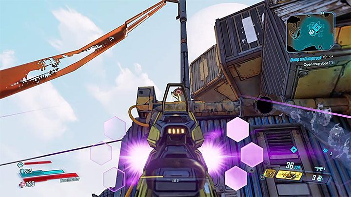 Now aim at the smaller shield shown in the attached image - How to open a trapdoor in the Dump on Dumptruck quest in Borderlands 3? - FAQ - Borderlands 3 Guide