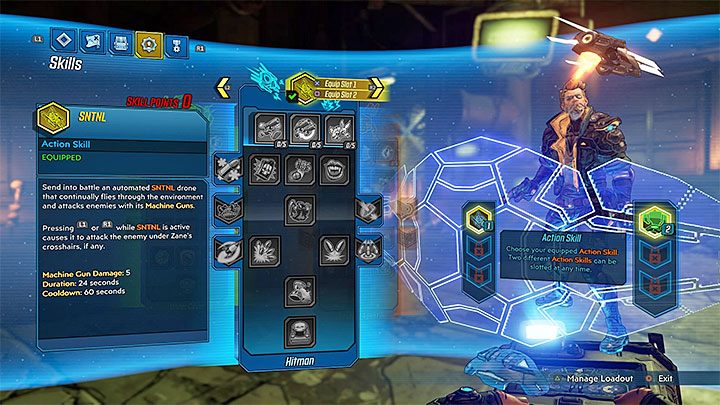The left slot in the skills window allows you to assign an Action Skill, which is triggered in the same way as in the case of other classes - L1/LB key on consoles - Why cant Zane throw grenades in Borderlands 3? - FAQ - Borderlands 3 Guide