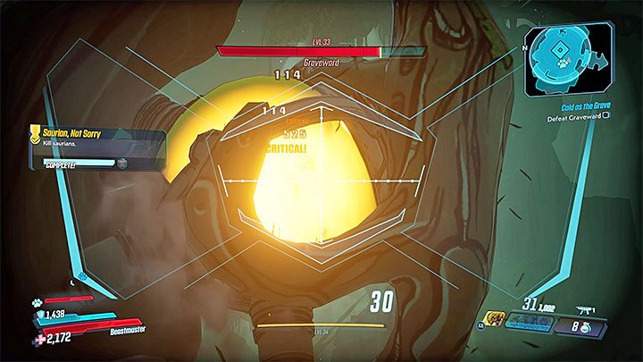 The boss can be attacked from the very start of the battle, but Graveward also has yellow weak points on the body - Cold as the Grave | Borderlands 3 Walkthrough - Main Quests - Borderlands 3 Guide