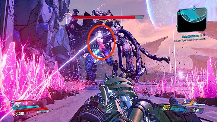 The boss often combined this attack with another - Tyreens upper half of the body popping out of the Destroyers body that shoots a purple laser - Divine Retribution | Borderlands 3 Walkthrough - Main Quests - Borderlands 3 Guide
