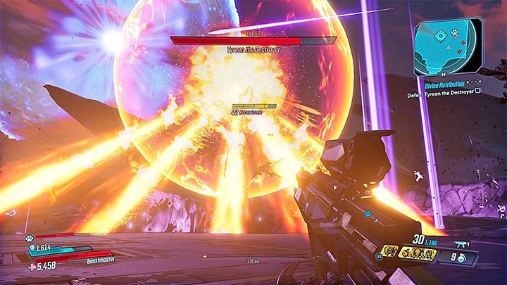 Starting with the first kneeling, the boss will now turn into a fireball from time to time and cover the area with flames - Divine Retribution | Borderlands 3 Walkthrough - Main Quests - Borderlands 3 Guide