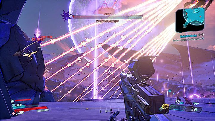 During the second new area attack, the boss flies away from the arena and then bombards it with beams and orbs - Divine Retribution | Borderlands 3 Walkthrough - Main Quests - Borderlands 3 Guide