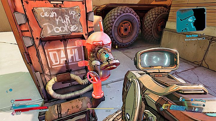 There will be a strong Sheriff Bot in the area - you must first deplete its blue bar and only then start to deplete its yellow bar - Promethea | Borderlands 3 Side Quest - Side Missions - Borderlands 3 Guide