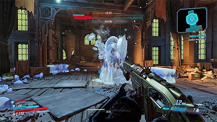 At certain moments of the battle, Aurelia will surround herself with ice and start to regenerate her blue shield bar - Aurelia | Opponent in Borderlands 3 - Tougher opponents - Borderlands 3 Guide
