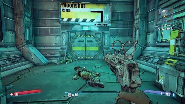 Walk through the door, where CL4p-TP was killed and eliminate the opponents - Welcome To Helios - Main missions - Borderlands: The Pre-Sequel! - Game Guide and Walkthrough
