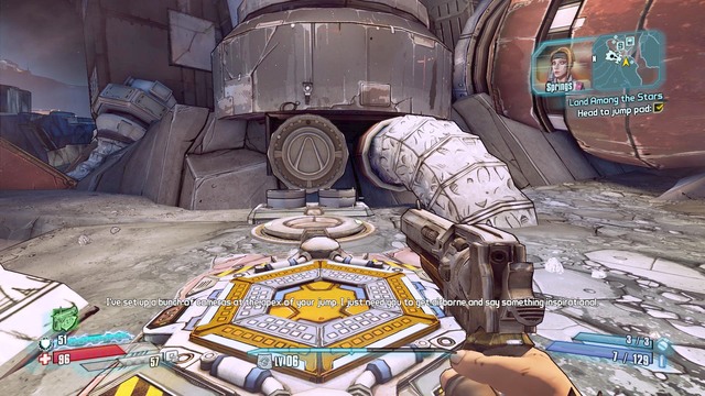 After Janey tells you what to do, walk onto the trampoline and take a jump - Land Among the Stars - Side missions - Serenitys Waste - Borderlands: The Pre-Sequel! - Game Guide and Walkthrough