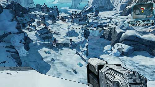After you reach the destination [1], follow the Claptrap towards the settlement - Cleaning up the Berg | Main missions walkthrough for Borderlands 2 - Main missions - Borderlands 2 Game Guide