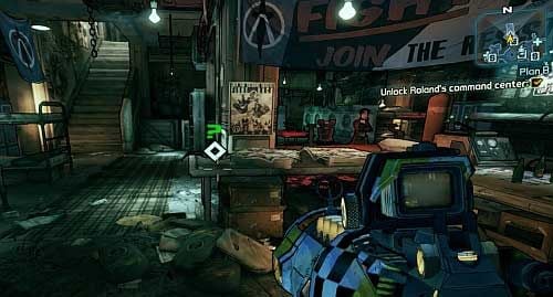 Go up the stairs to the first floor of Rolands headquarters (north of Sanctuary) - Hunting the Firehawk | Main missions walkthrough for Borderlands 2 - Main missions - Borderlands 2 Game Guide