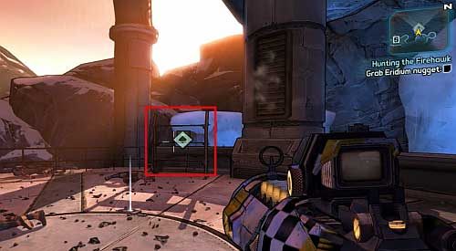 After eliminating the last enemy, Firehawk will ask you for another Eridium nugget, this time found in the western part of the room - Hunting the Firehawk | Main missions walkthrough for Borderlands 2 - Main missions - Borderlands 2 Game Guide
