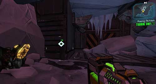 Use Catch -a- Ride on the left side of the gate and drive to Three Horns Valley (if you have activated Fast Travel in this area during No Vacancy, you will save yourself some time) - Rising Action | Main missions walkthrough for Borderlands 2 - Main missions - Borderlands 2 Game Guide