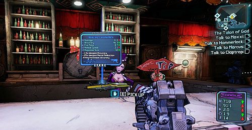 After receiving the mission [1] and before speaking to Claptrap [2], pay a visit to all the NPCs (Tannis, Zed, Scooter, Moxxi, Hammerlock, Marcus) - The Talon of God | Main missions walkthrough for Borderlands 2 - Main missions - Borderlands 2 Game Guide