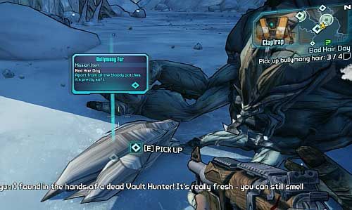Go behind the Bandit camp in the south [1] (after destroying the electric fence), where you will find a Monglets lair - Bad Hair Day | Southern Shelf side missions in Borderlands 2 - Southern Shelf - Borderlands 2 Game Guide