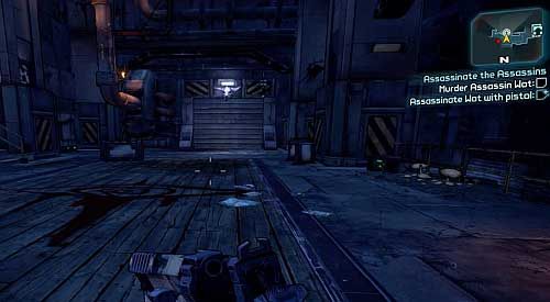 Approach the gate from the above screenshot [3], from behind which Assassin Wot and his Bandit guards will come out - Assassinate the Assassins | Sanctuary side missions in Borderlands 2 - Sanctuary - Borderlands 2 Game Guide