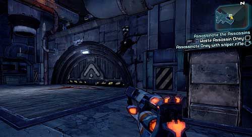 Go to the next gate shown in the screenshot [4], where you will have to face Assassin Oney (you can get additional experience for finishing him off with a sniper rifle) - Assassinate the Assassins | Sanctuary side missions in Borderlands 2 - Sanctuary - Borderlands 2 Game Guide