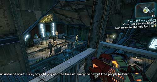 Properly drunk, once again use Fast Travel to move to The Highlands Overlook and head inside The Holy Spirits [3] - Clan War: Wakey Wakey | The Dust side missions in Borderlands 2 - The Dust - Borderlands 2 Game Guide