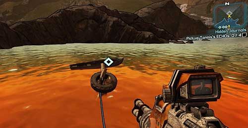 After eliminating the enemy, you should be able to find the journal on a boat, behind the house on water - Hidden Journals | Sanctuary part 2 side missions in Borderlands 2 - Sanctuary part 2 - Borderlands 2 Game Guide