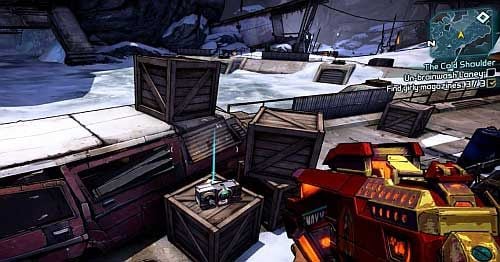 In the same area [3], behind the radio right behind the car wreck in which you found the last number theres another warehouse - The Cold Shoulder | Sanctuary part 2 side missions in Borderlands 2 - Sanctuary part 2 - Borderlands 2 Game Guide