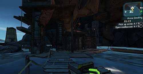 The last mailbox (number 5) [6] will be protected by Threshers who you should just ignore and climb up the ladder from the above screenshot - Arms Dealing | The Highlands side missions in Borderlands 2 - The Highlands - Borderlands 2 Game Guide
