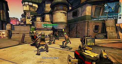 In front of Scooters garage you will see four NPCs aiming at each other [1] - BFFs | Sanctuary part 3 side missions in Borderlands 2 - Sanctuary part 3 - Borderlands 2 Game Guide